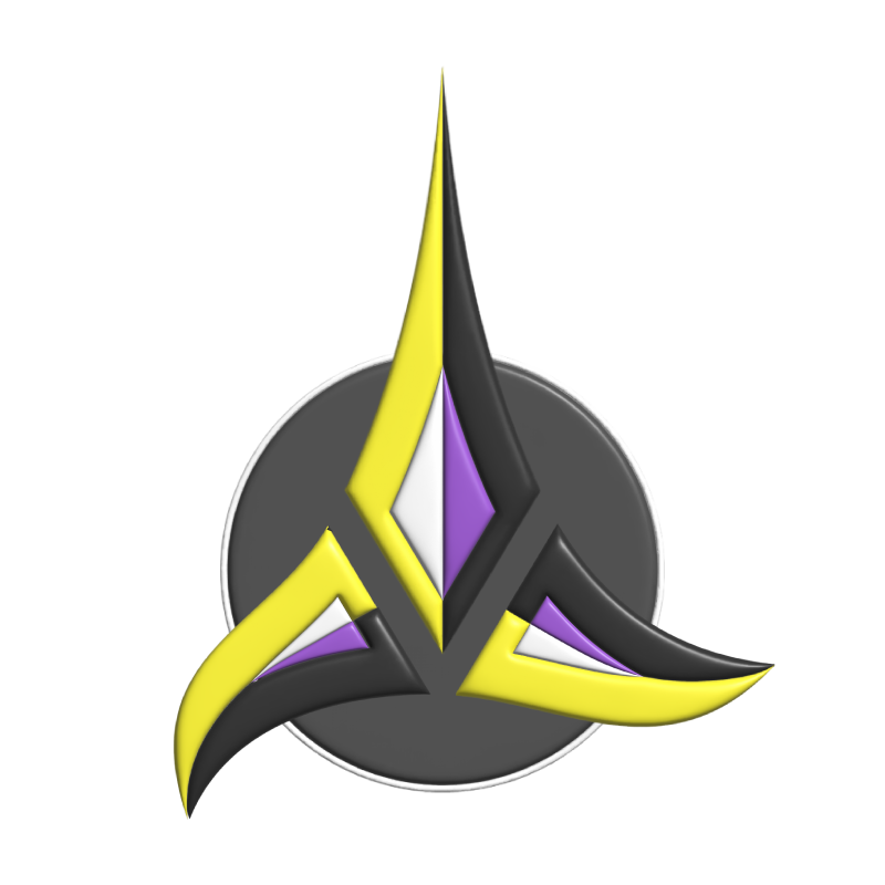 A Klingon emblem in nonbinary pride colours.